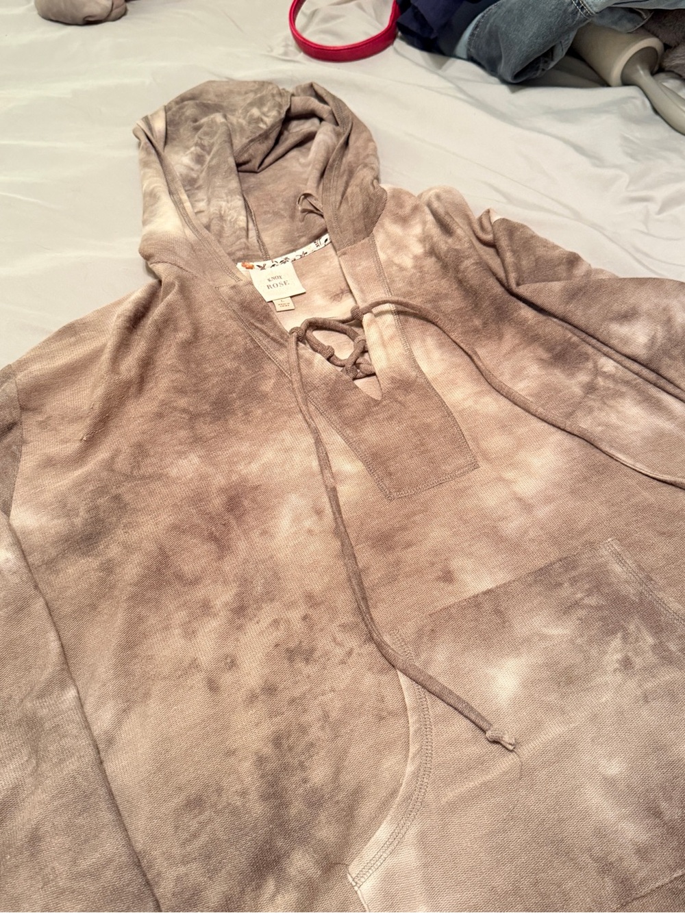 Knox Rose Taupe Tie-Dye Teddy Hoodie Jacket